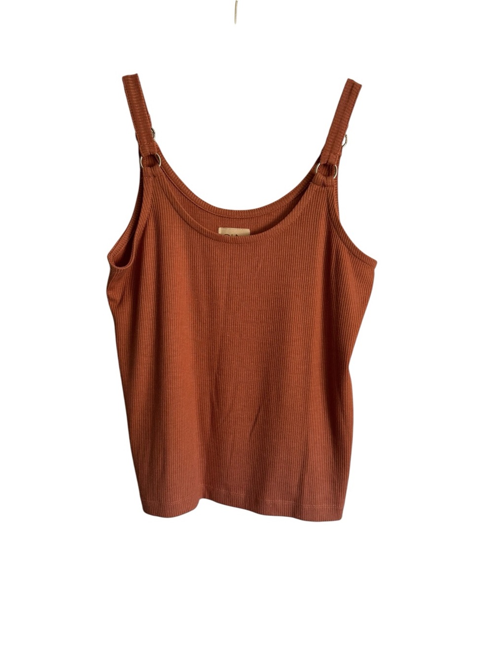 Chaser Ribbed Knit Grommet Strap Tank Top in Rust  Size Large